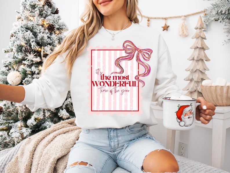 It’s the Most Wonderful Time of the Year Sweatshirt – Pink Christmas Bow Sweater – Cute Holiday Crewneck