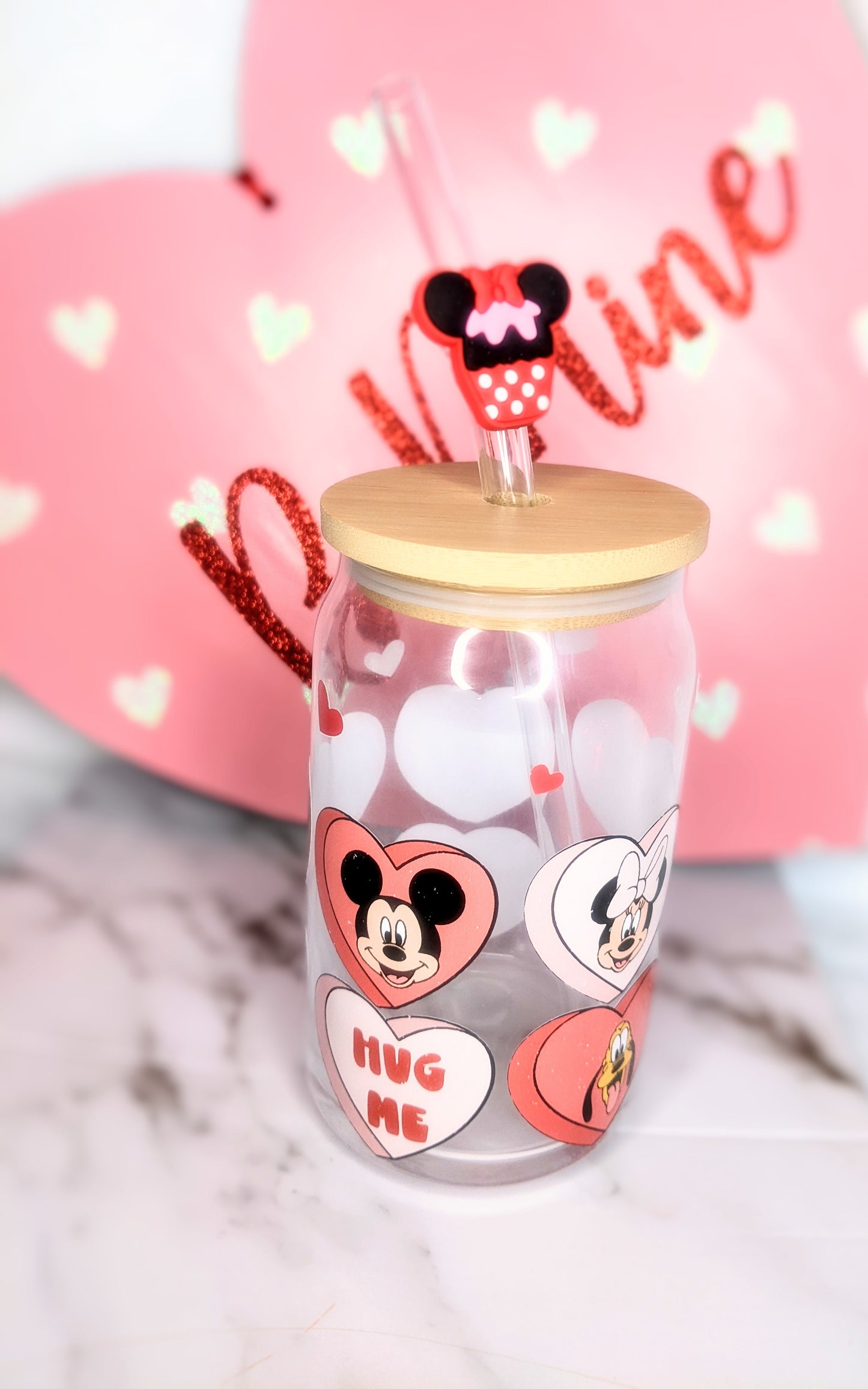 Mouse and Friends Heart Glass cup