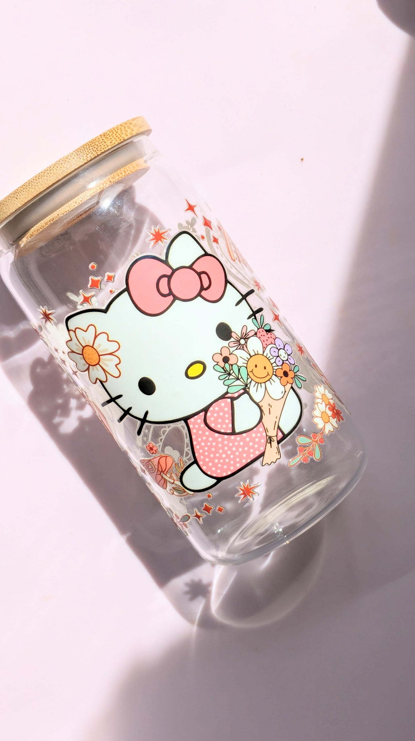 Spring Boho Cat  16oz Glass Cup