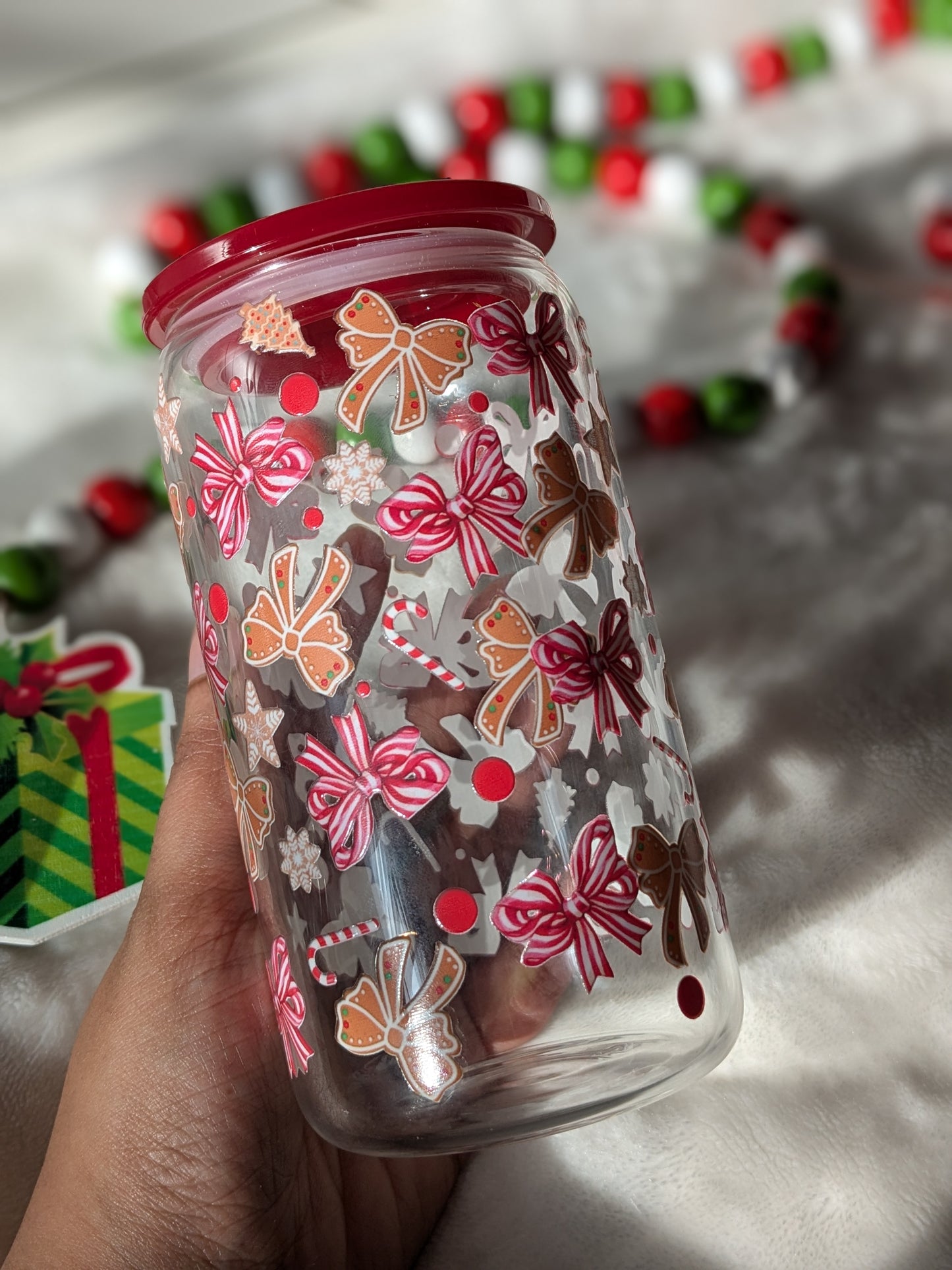 Christmas Bows Glass Cup