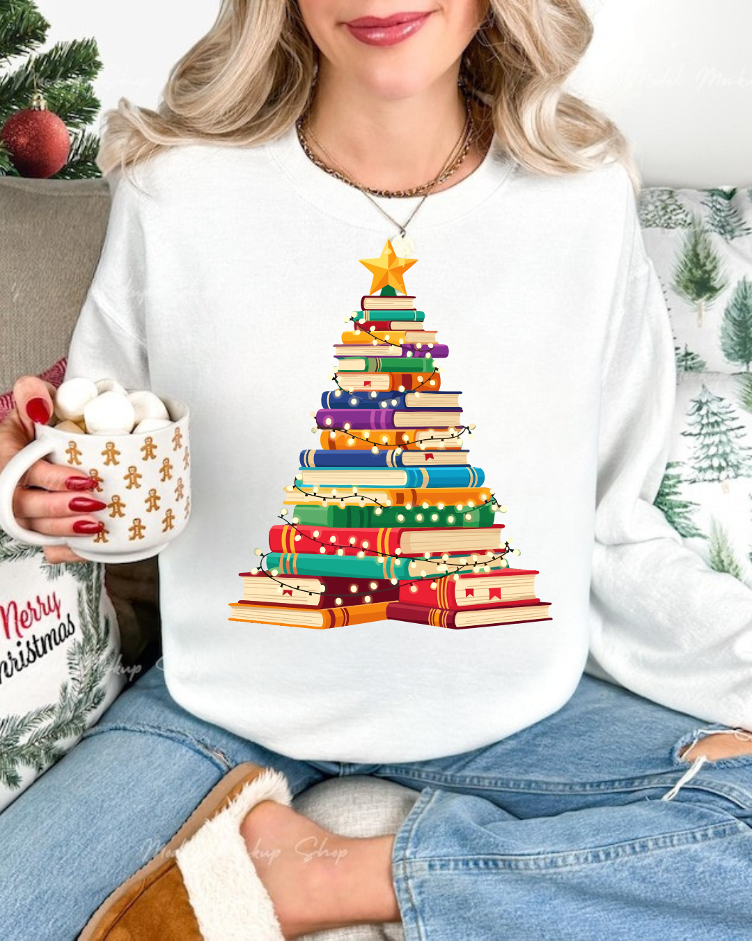 Christmas Tree Sweatshirt | Reading Lover Holiday Jumper | Librarian Teacher Gift Bookworm Shirt