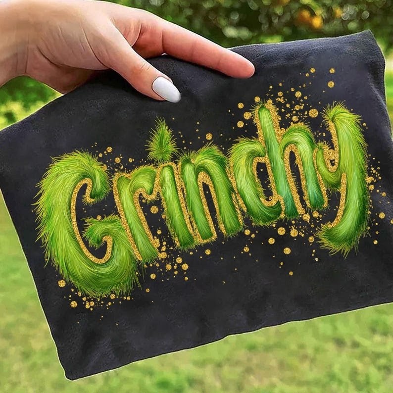 Greenchy Fuzzy Letter Sweatshirt | Trendy Green Glitter Christmas sweatshirt | Anti-Christmas Funny Holiday Shirt