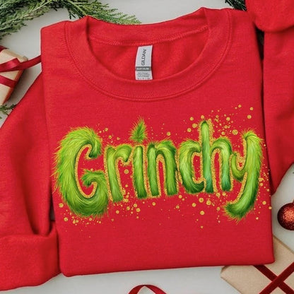 Greenchy Fuzzy Letter Sweatshirt | Trendy Green Glitter Christmas sweatshirt | Anti-Christmas Funny Holiday Shirt