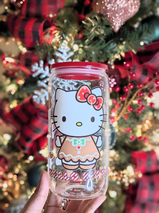 Cute Cat Christmas Glass Cup